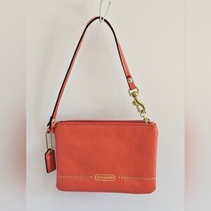 EUC Coach Park Small Leather Wristlet Coral